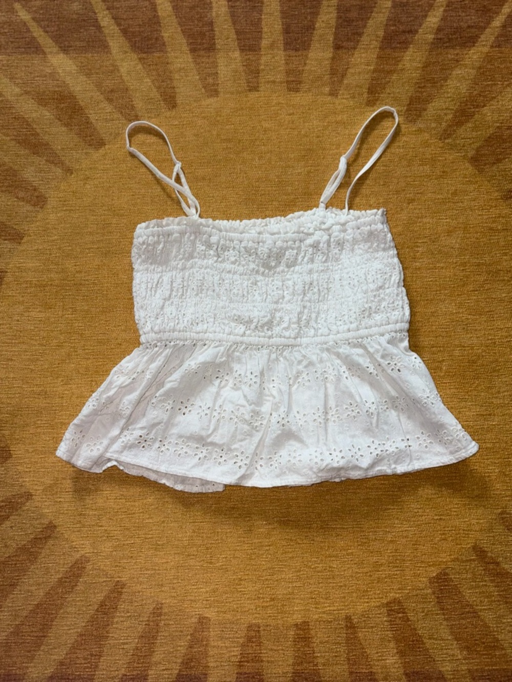 American Eagle Outfitters White Eyelet Smocked Cami